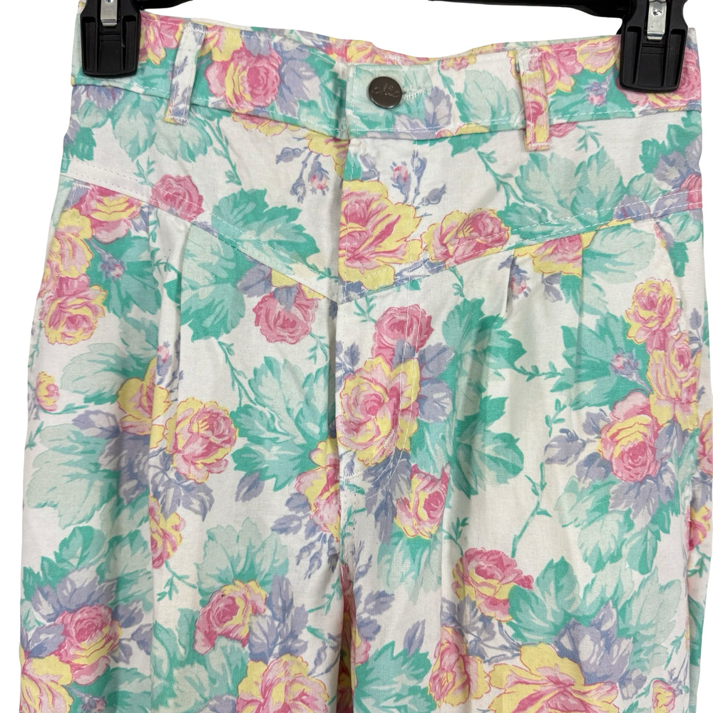 Chic Vintage Floral High Wiast 80s Pastel Pants USA Made Womens sz 24 x 27 - Picture 5 of 16